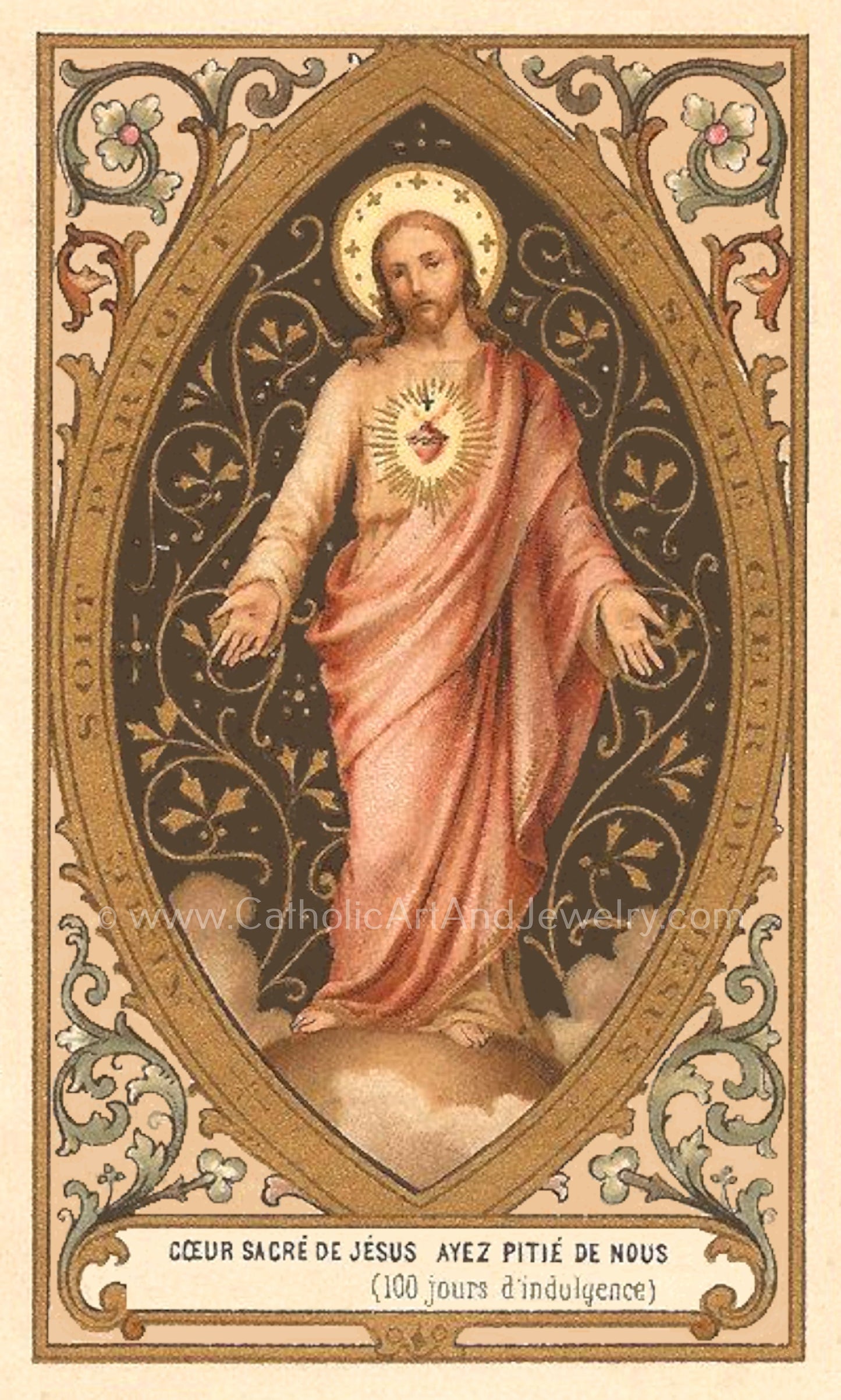 Sacred Heart of Jesus – based on a Vintage French Holy Card – Catholic Art Print – Archival Quality