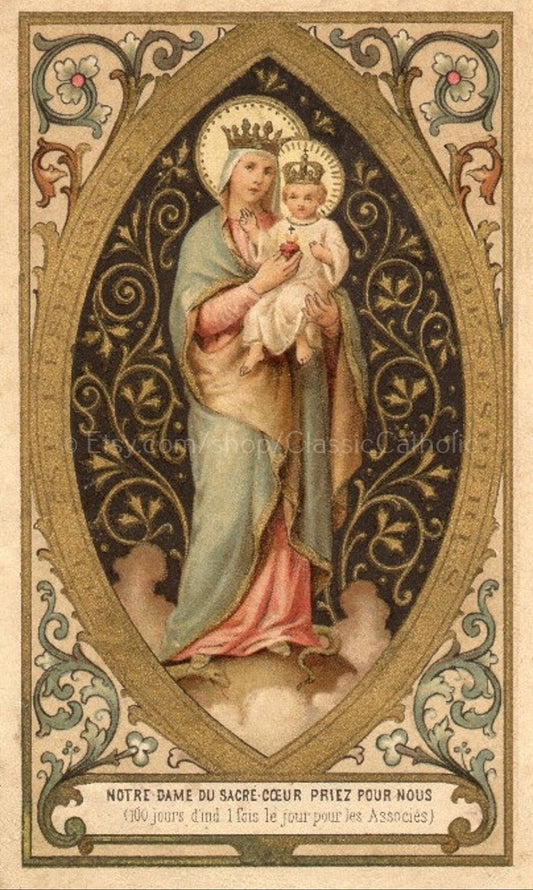 Our Lady of the Sacred Heart – based on a Vintage French Holy Card – Catholic Art Print