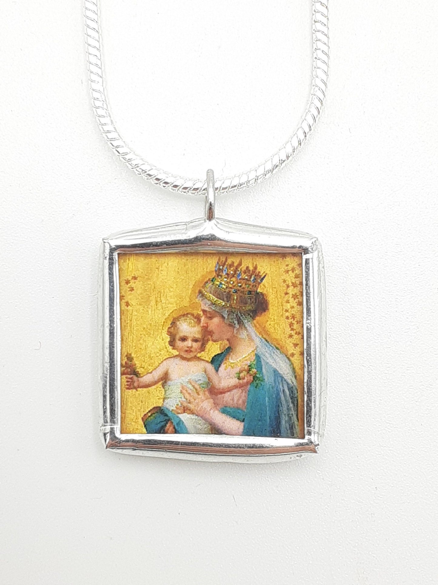 Teal and Gold Madonna and Christ Child Medal/Pendant