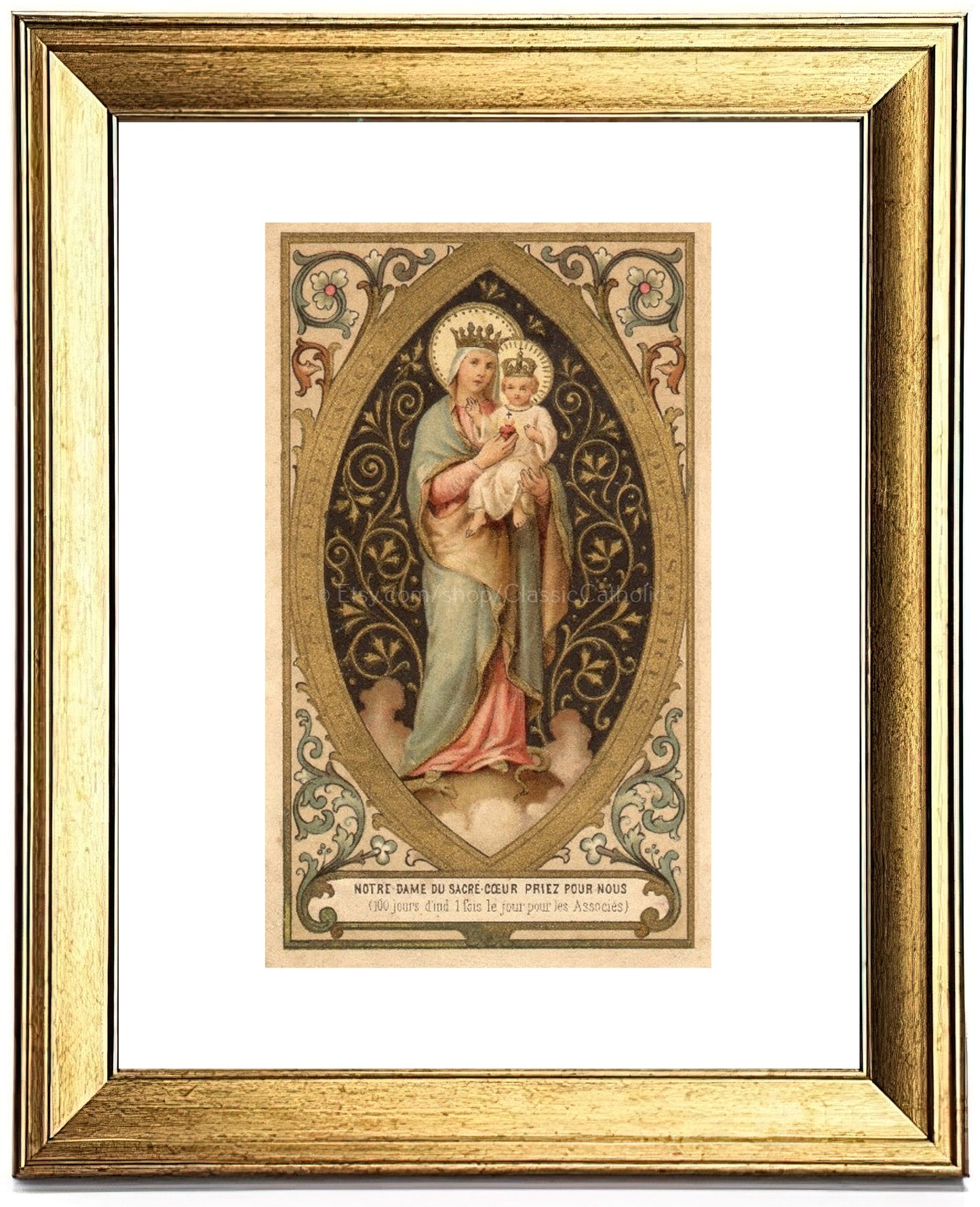 Our Lady of the Sacred Heart – based on a Vintage French Holy Card – Catholic Art Print