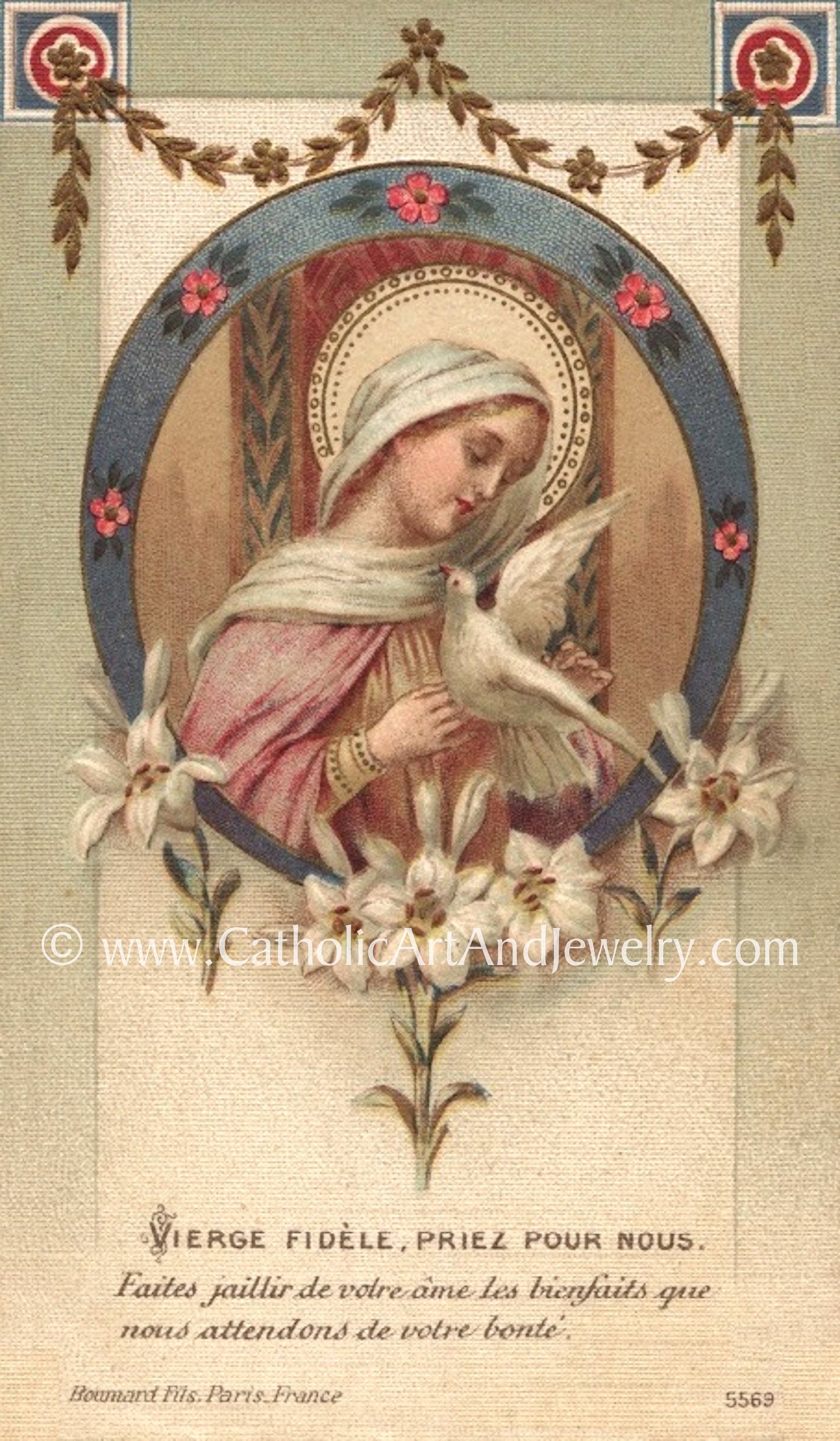 Faithful Virgin Mary, Pray for Us– based on a Vintage French Holy Card – Catholic Art Print – Catholic Gift – Communion Gift