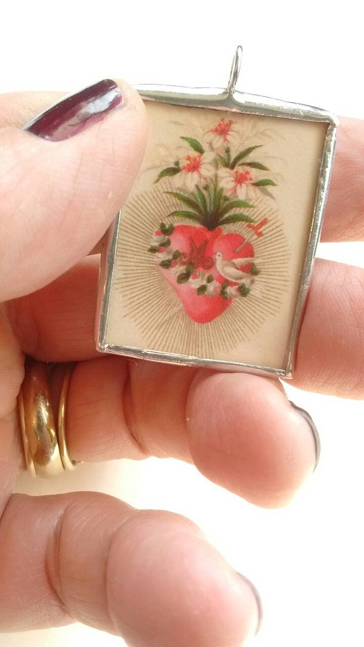 Immaculate Heart of Mary Vintage Image Pendant