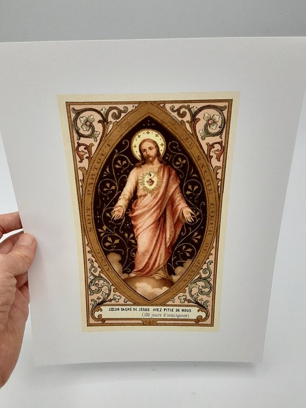 Sacred Heart of Jesus – based on a Vintage French Holy Card – Catholic Art Print – Archival Quality