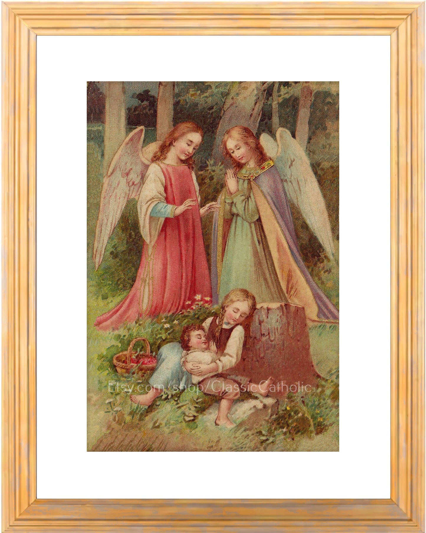 Guardian Angels – based on a Vintage Holy Card – Cozy – Catholic Art Print – Archival Quality