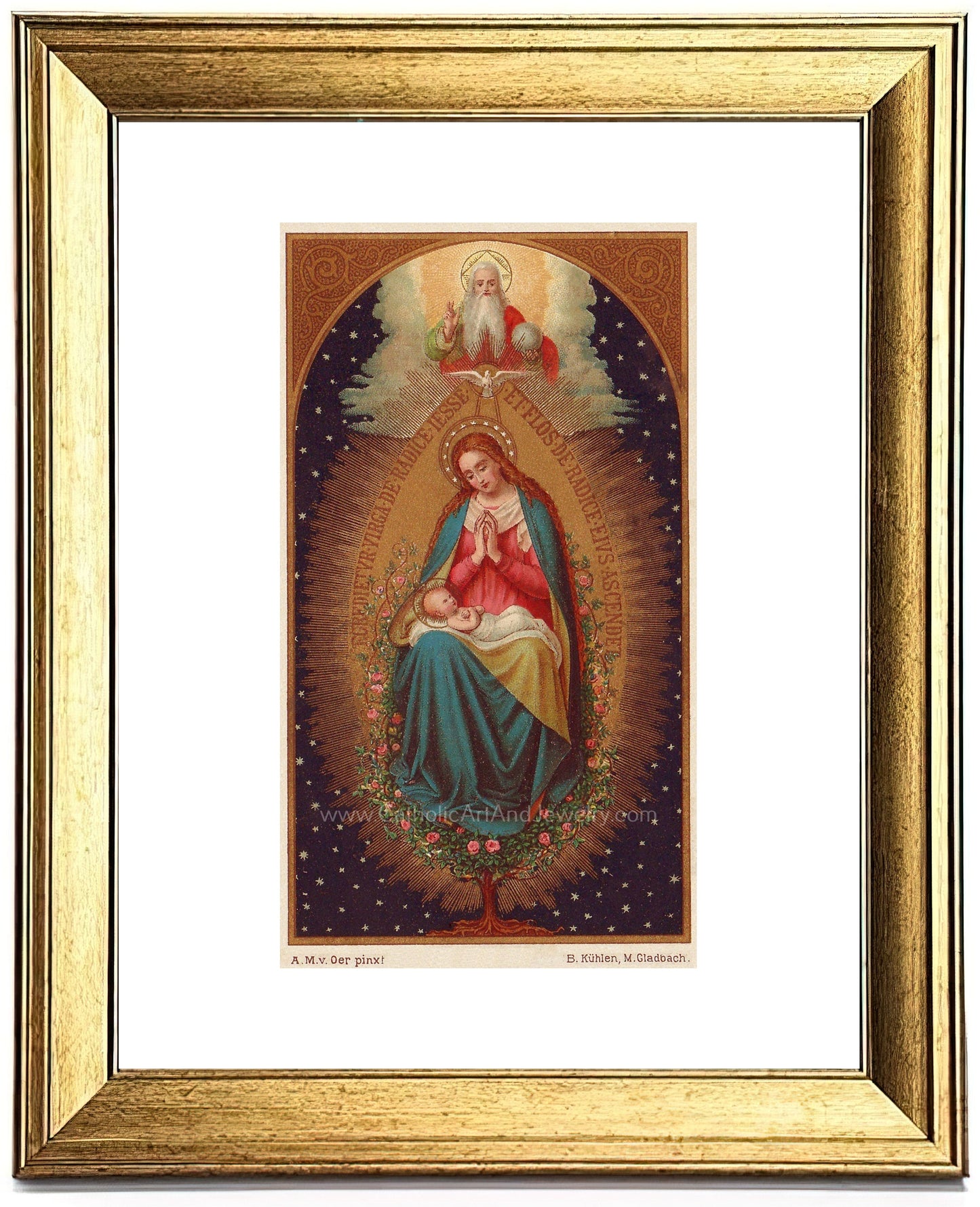 Tree of Jesse with Mary and Jesus – based on a Vintage Holy Card – Catholic Art Print – Madonna and Child