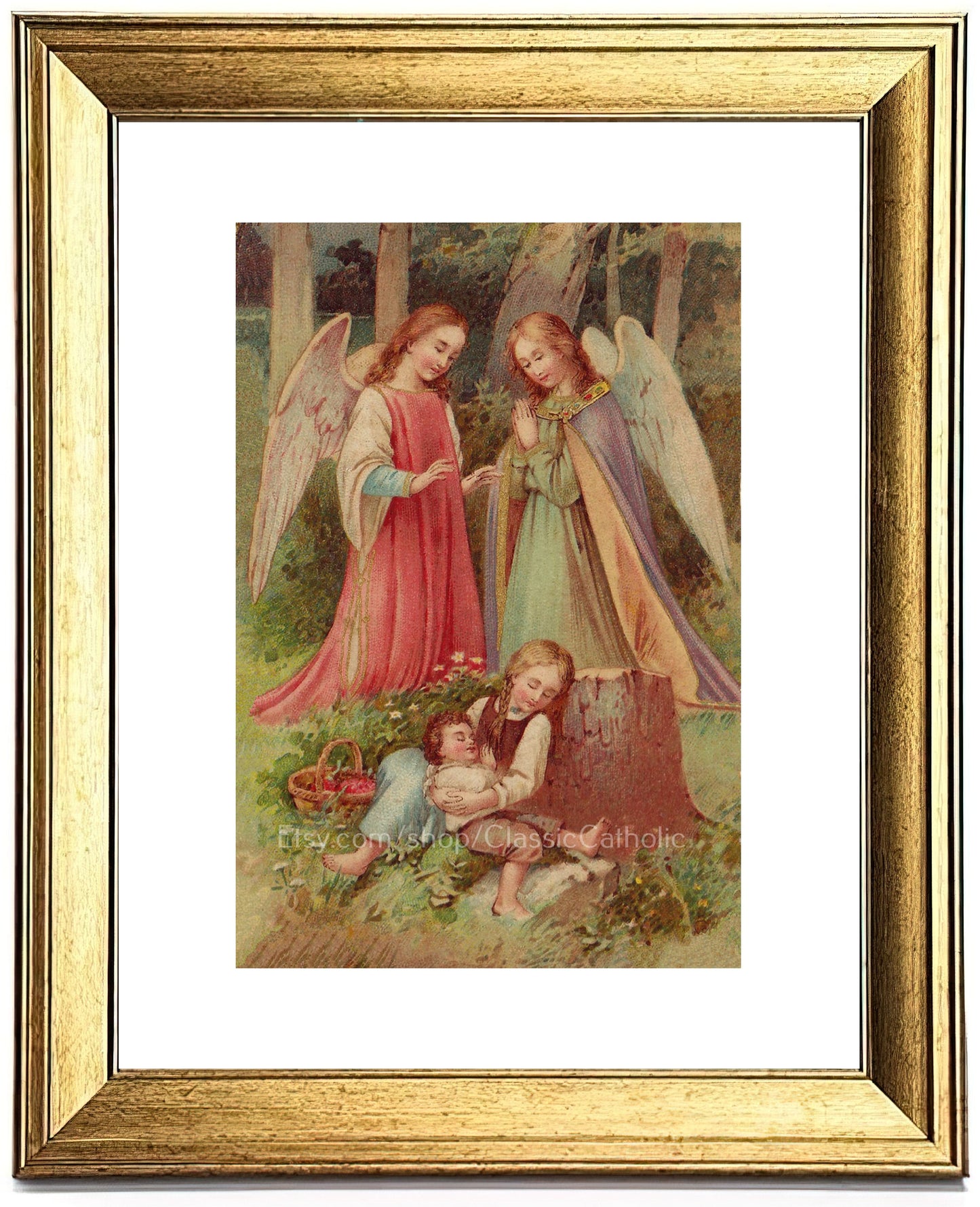 Guardian Angels – based on a Vintage Holy Card – Cozy – Catholic Art Print – Archival Quality