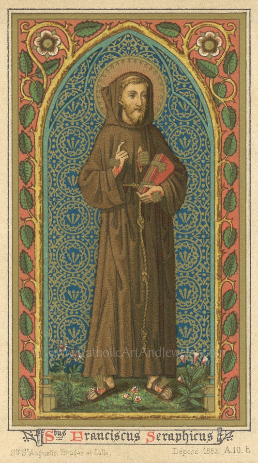 Saint Francis of Assisi – 3 Sizes – St. Franciscus Seraphicus – based on a Vintage Holy Card – Catholic Art Print – Archival Quality