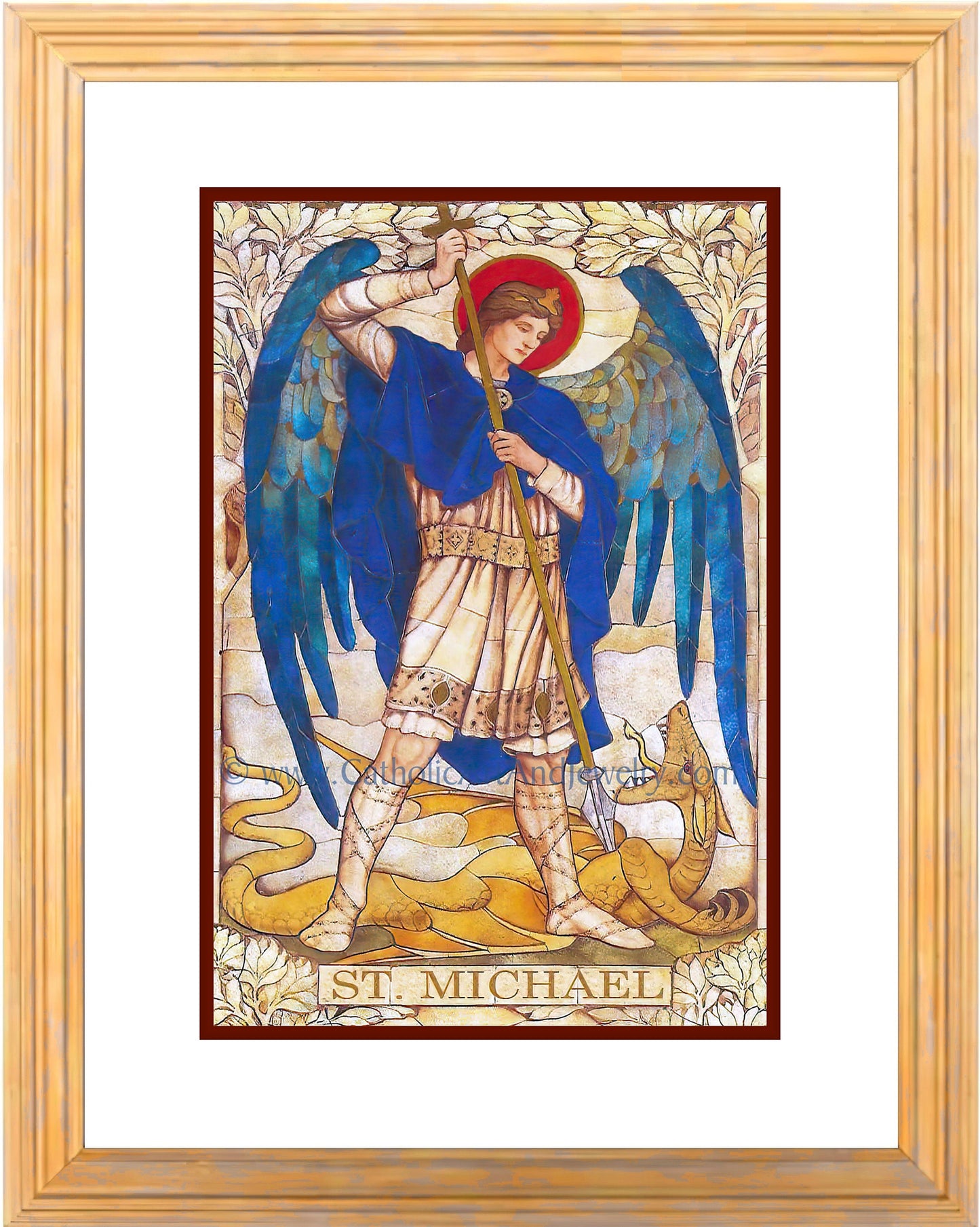 Archangel Michael – based on a Vintage Stained Glass Window – Art Nouveau – Catholic Art Print – Archival – Catholic Gift – Angel