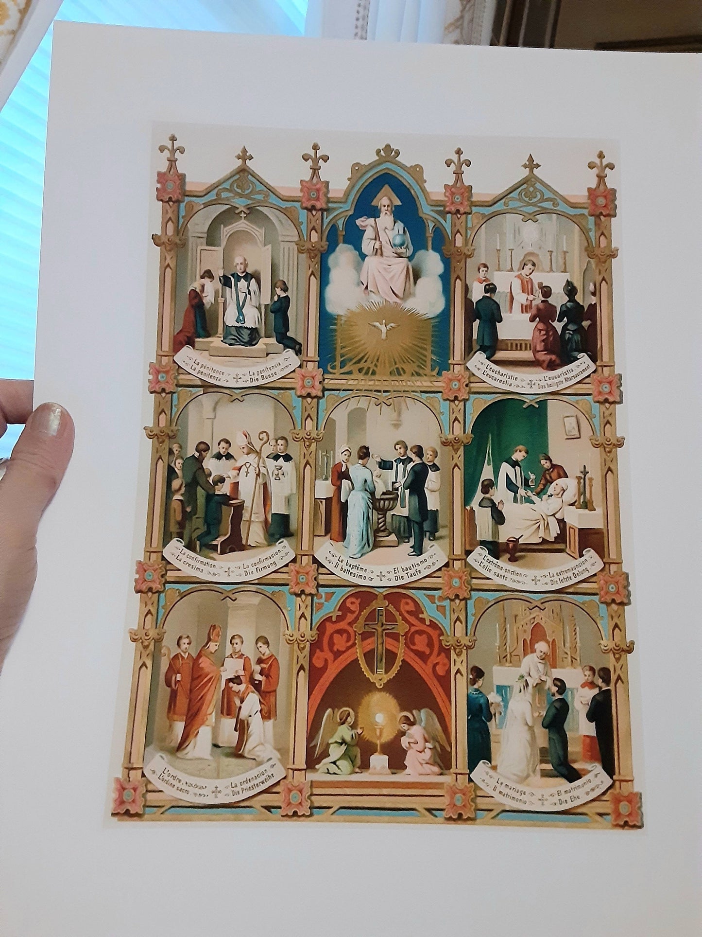 Seven Sacraments – based on a Vintage Holy Card – Catholic Art Print