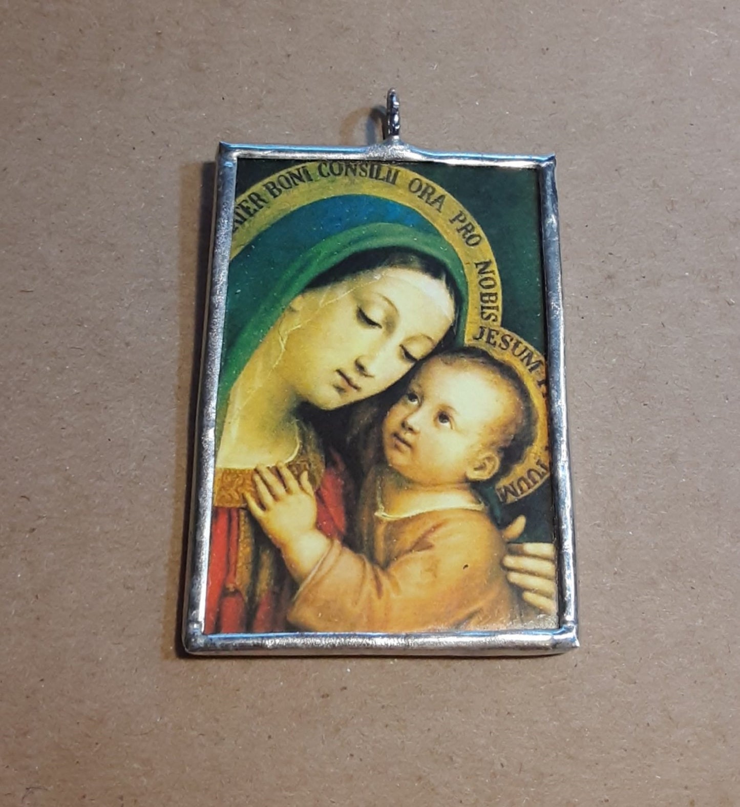 Madonna and Child Handmade Soldered Christmas Ornament -- Our Lady of Good Counsel