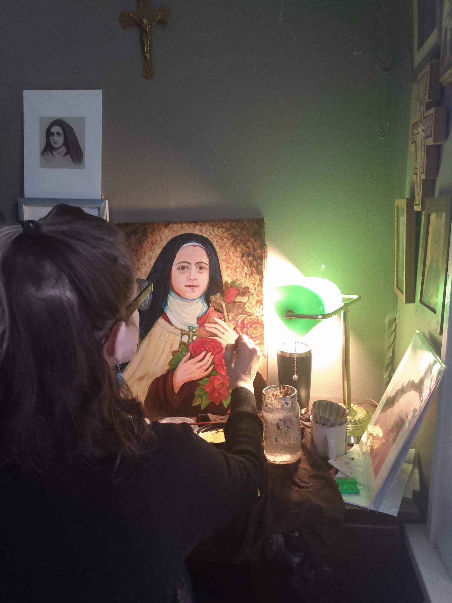 Sue Kouma Johnson painting St. Therese of Lisieux Shower of Roses Icon