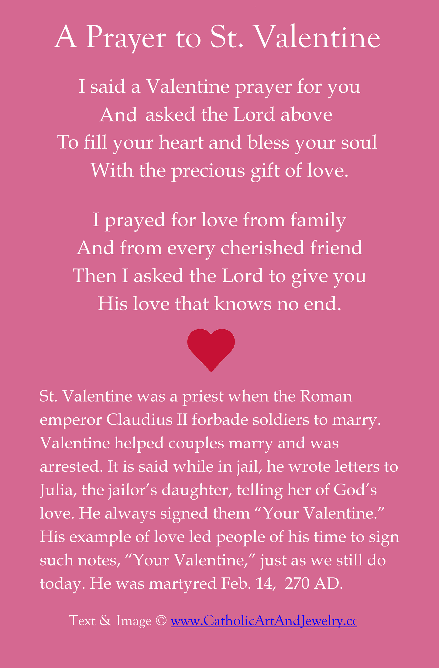 St Valentine Holy Card – pack of 10/100/1000 – Restored Vintage Holy Card