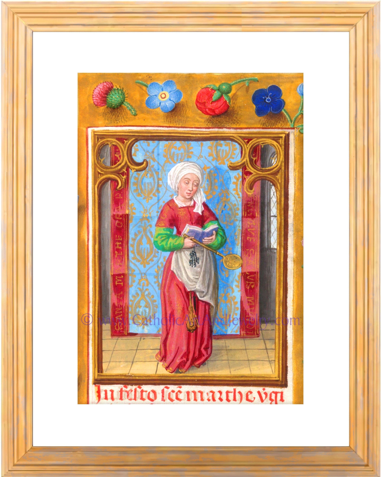 Saint Martha of Bethany – Patron Saint of Housewives – from an Illuminated Manuscript – Catholic Art Print – Catholic Gift for Her