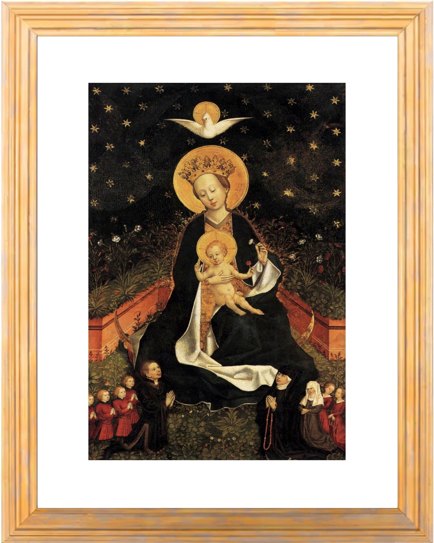 Madonna on a Crescent Moon in Hortus Conclusus – Renaissance Catholic Art Print – Archival Quality