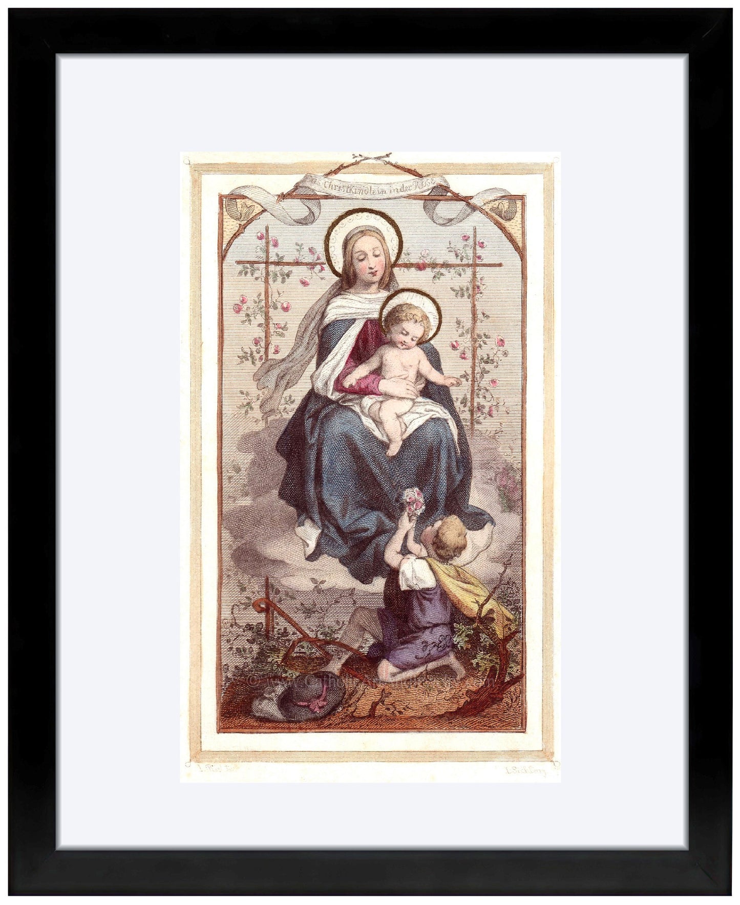 Christ Child in the Rose Bower – 3 sizes – Based on Vintage Holy Card – Catholic Gift – Confirmation Gift