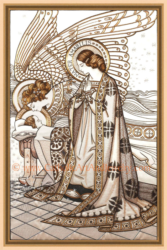 Mother Most Lovable – Mary, Jesus, and Angel – 3 sizes –Mater Amabilis – Loreto Embroideries – Vintage Catholic Art Print– Mother's Love –
