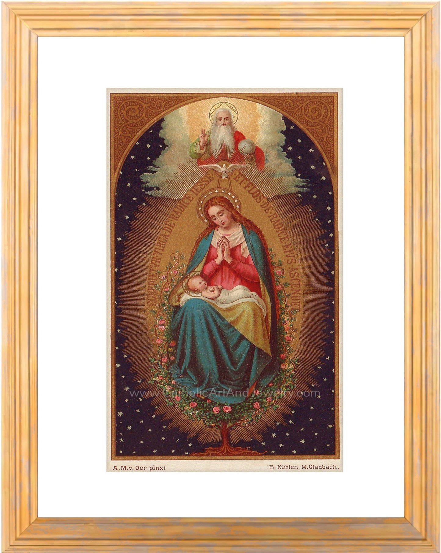 Tree of Jesse with Mary and Jesus – based on a Vintage Holy Card – Catholic Art Print – Madonna and Child