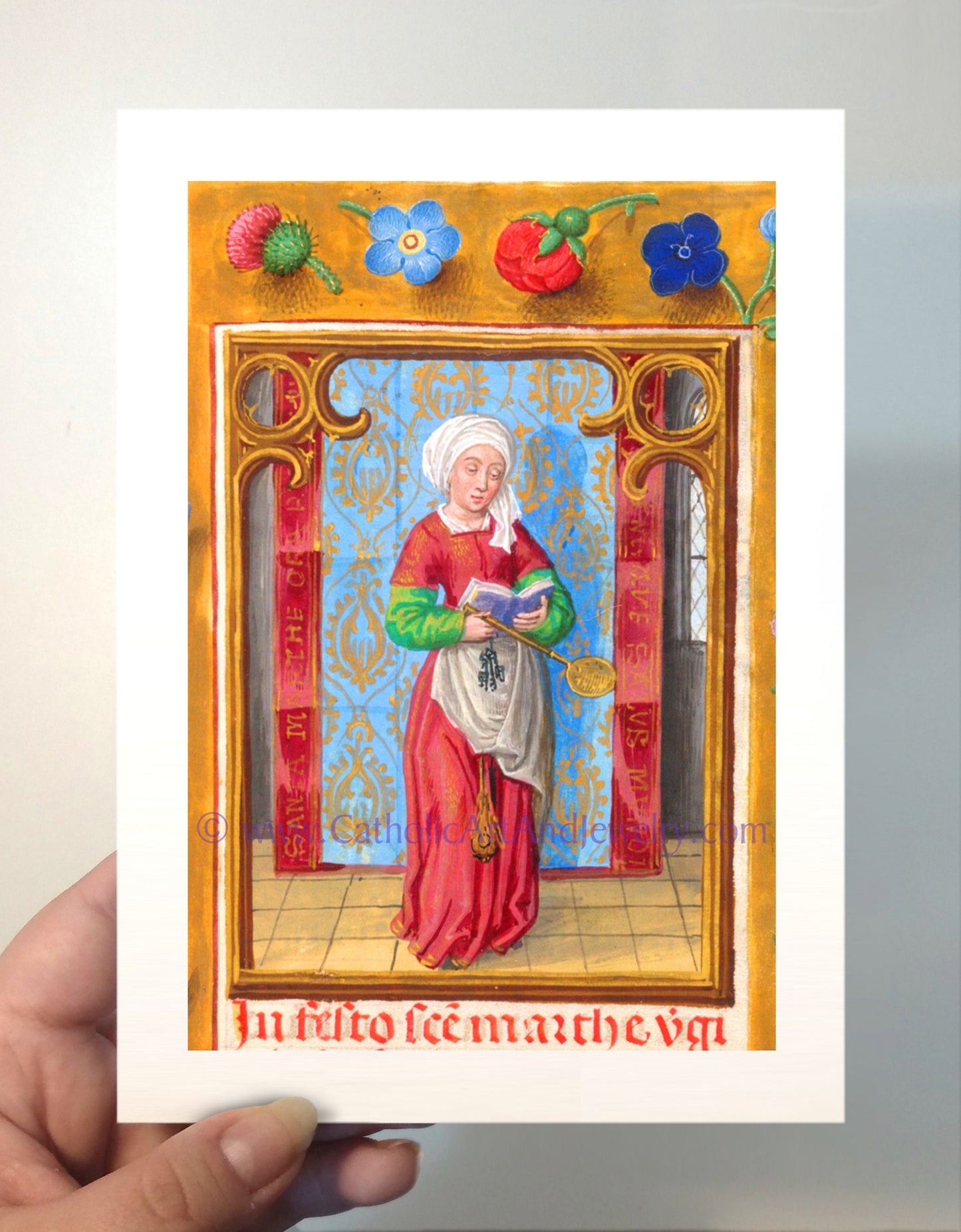 Saint Martha of Bethany – Patron Saint of Housewives – from an Illuminated Manuscript – Catholic Art Print – Catholic Gift for Her