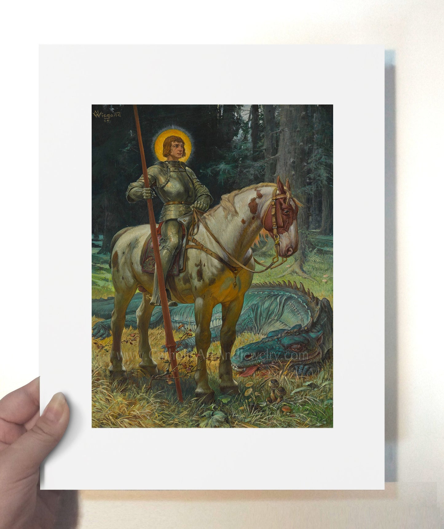 St. George in Front of the Slain Dragon – by Martin Wiegand – 4 Sizes – Catholic Art Print