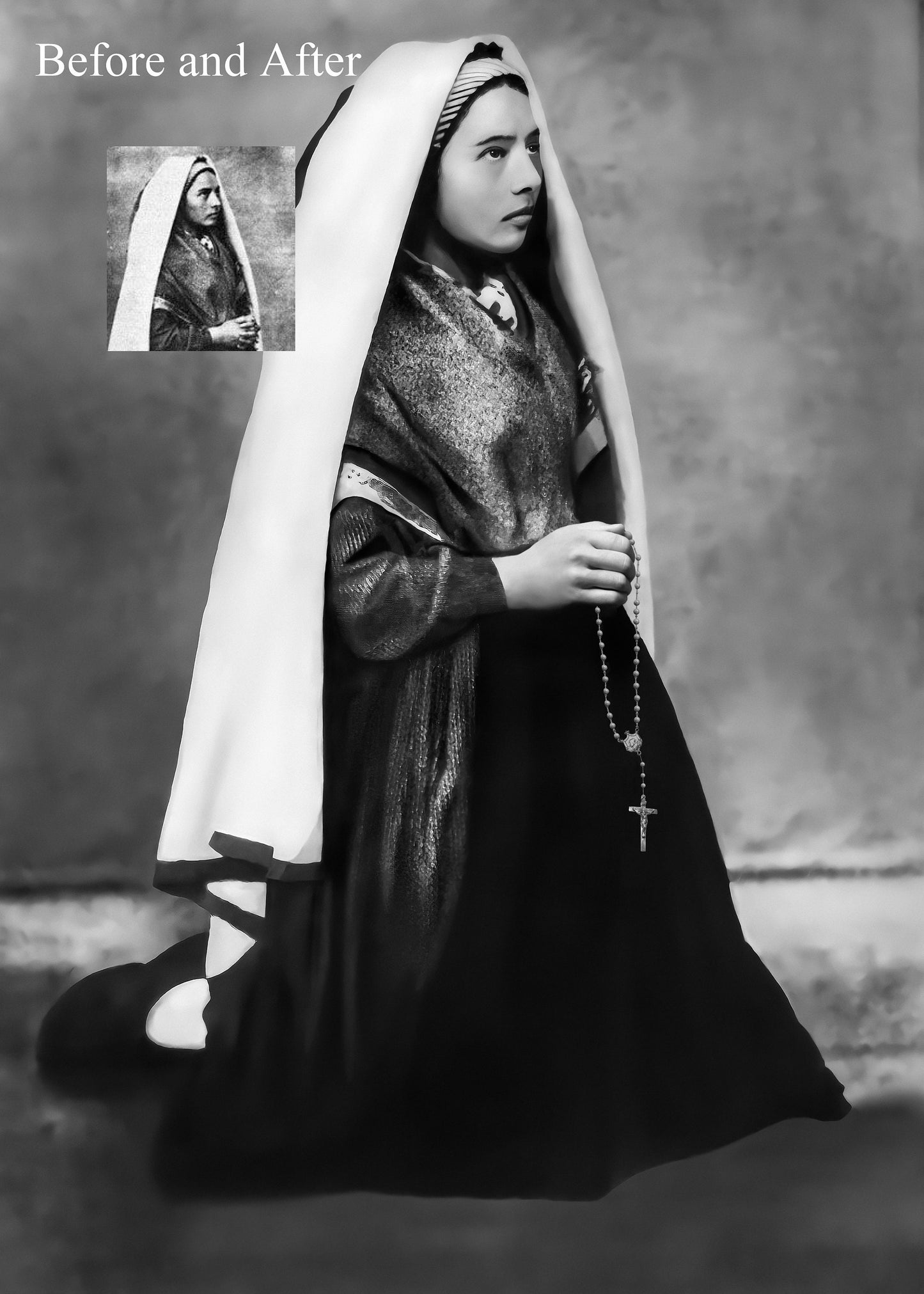 St. Bernadette with Rosary 1861 – Exclusive Photo Restoration – 4 Sizes – Catholic Art – Catholic Gift