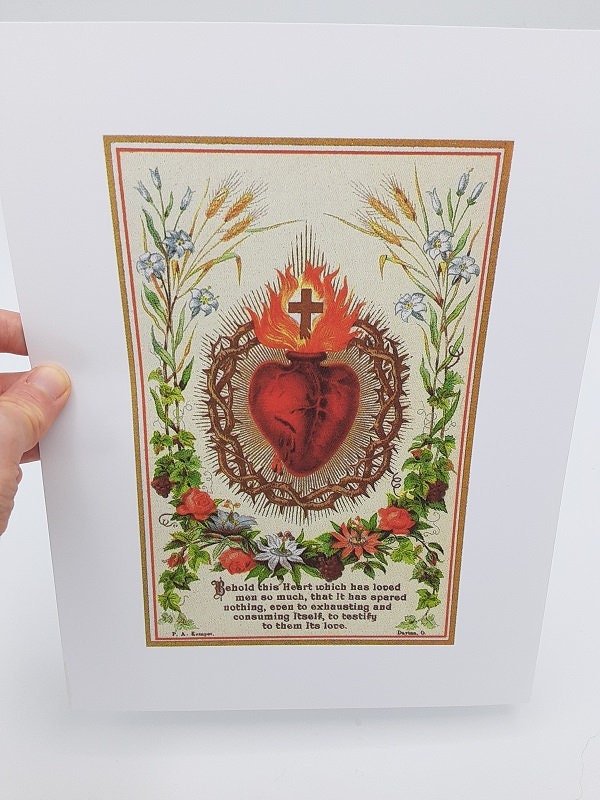 Sacred Heart of Jesus – based on a Vintage Holy Card – Catholic Art Print – Archival Quality