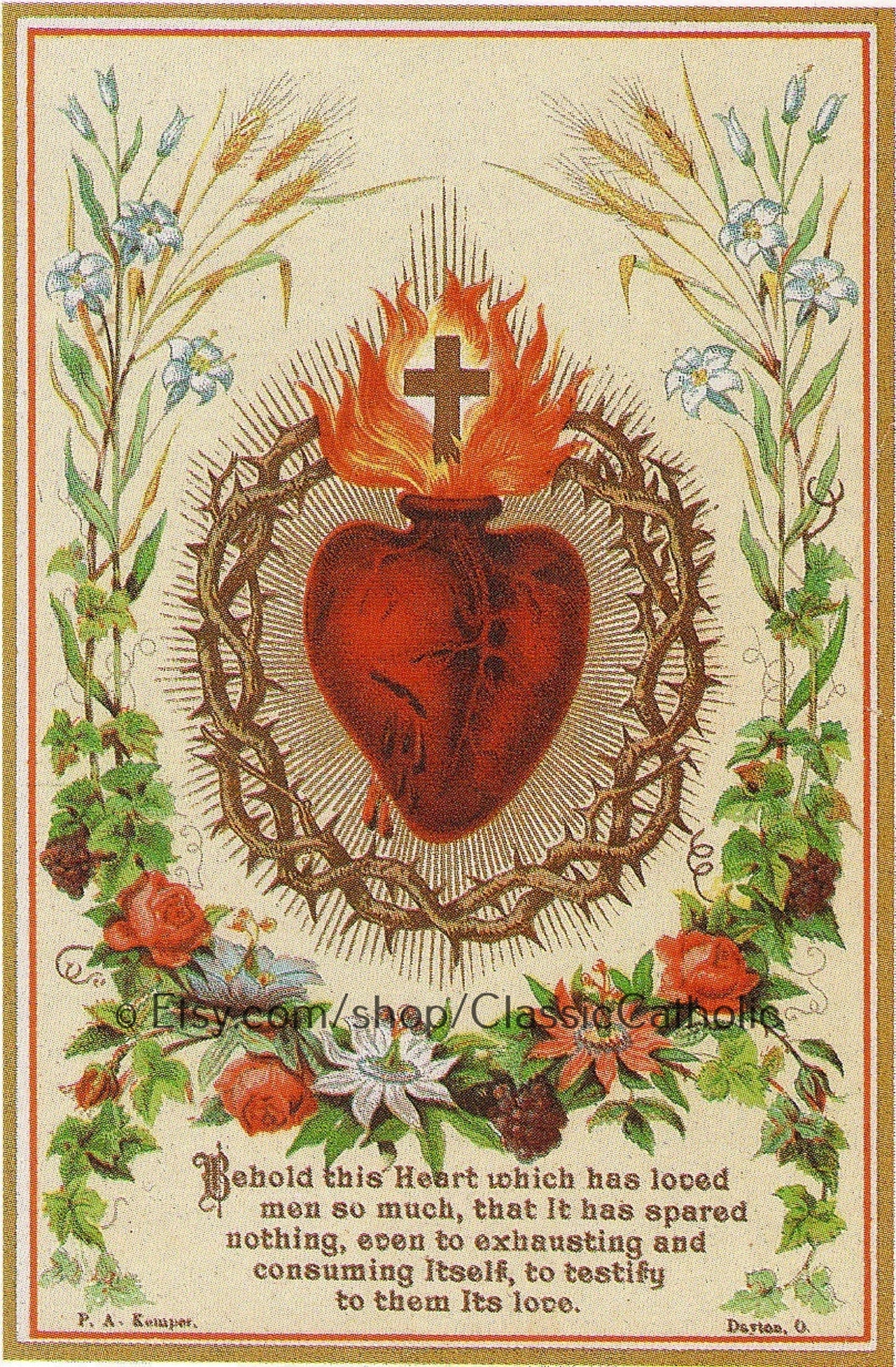 Sacred Heart of Jesus – based on a Vintage Holy Card – Catholic Art Print – Archival Quality