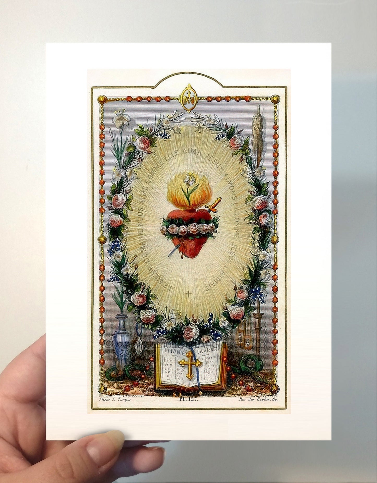 The Rosary – based on a Vintage French Holy Card – Catholic Art Print – Catholic Gift