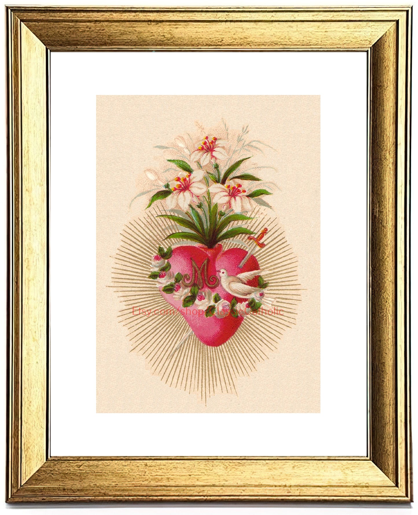 Immaculate Heart of Mary – based on a Vintage Holy Card – Catholic Art Print – Archival Quality