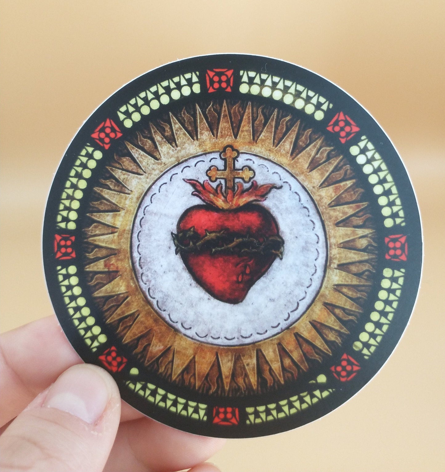 Sticker–Sacred Heart of Jesus – from Stained Glass – Catholic Sticker – High Quality Vinyl