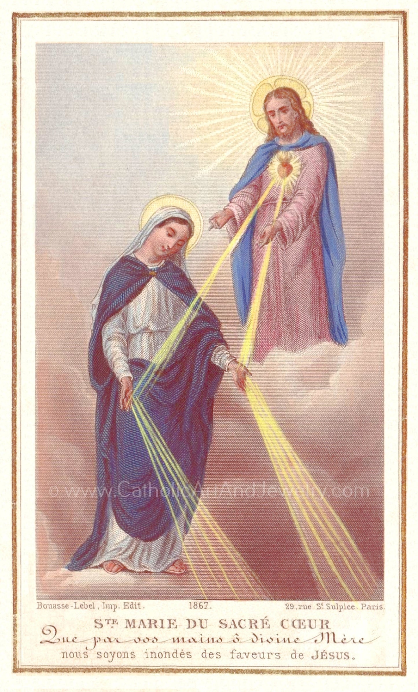 Mediatrix of Grace – St. Mary of the Sacred Heart – based on a Vintage Holy Card – Catholic Art Print – Archival Quality