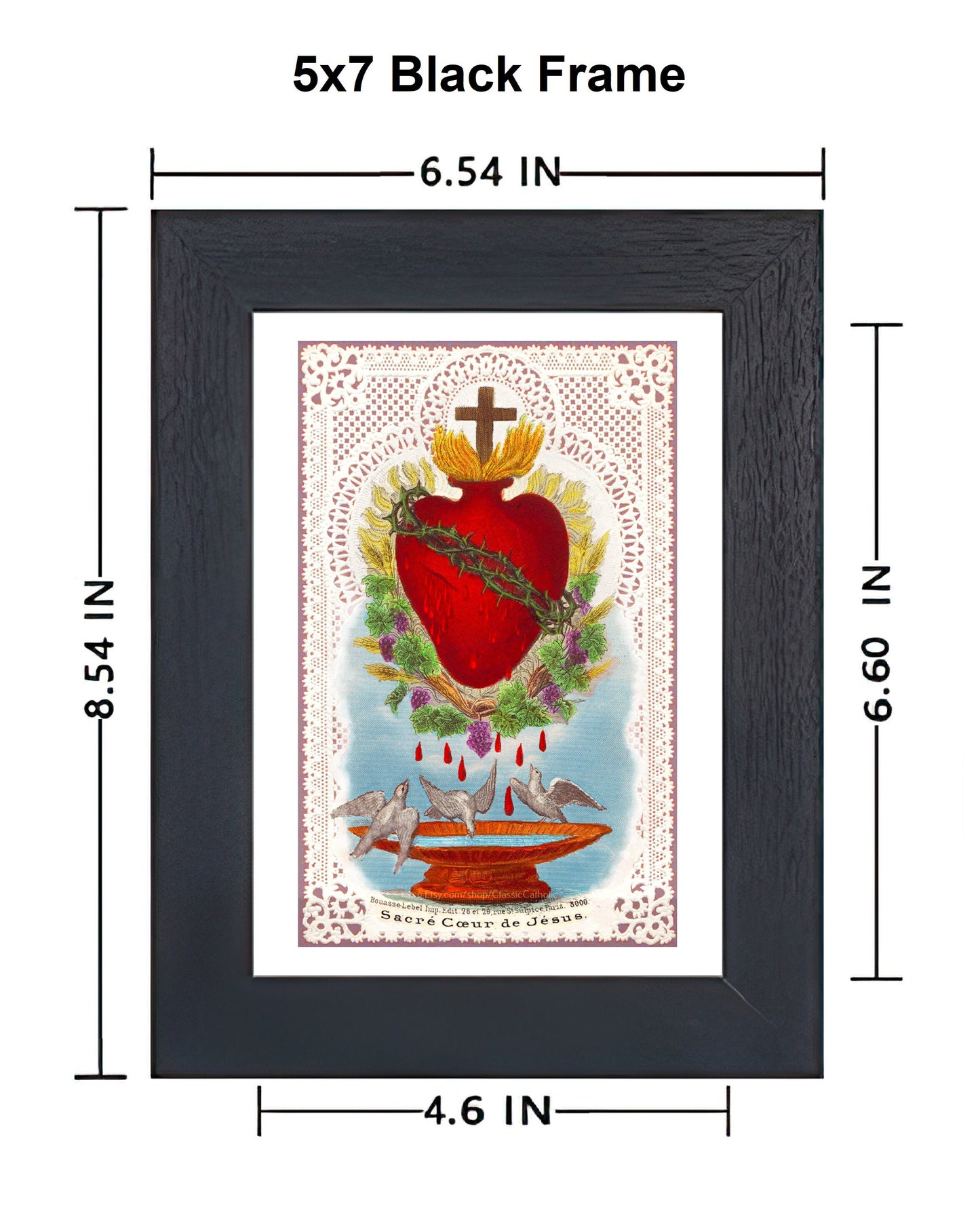 Sacred Heart of Jesus with Doves and Lace – based on a Vintage Holy Card – Catholic Art Print – Archival Quality