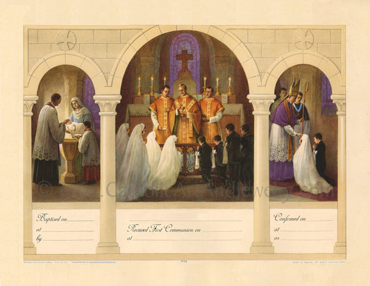 3 Sacraments Certificate – Baptism, First Communion, Confirmation – 2 sizes – Based on a Vintage Certificate