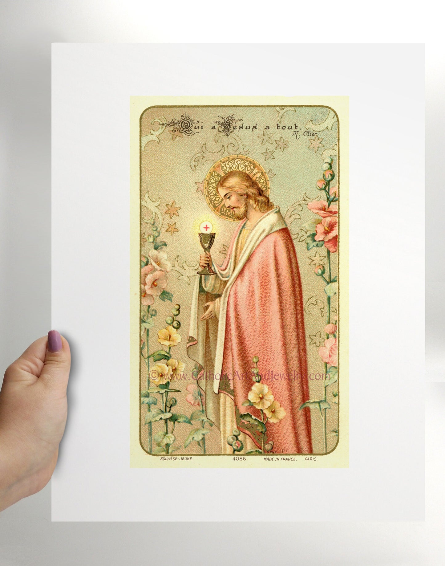 Jesus Holding the Eucharist– Bouasse-Jeune / First Communion Gift / Vintage Catholic Art Print – Archival Quality – Catholic Wall Art