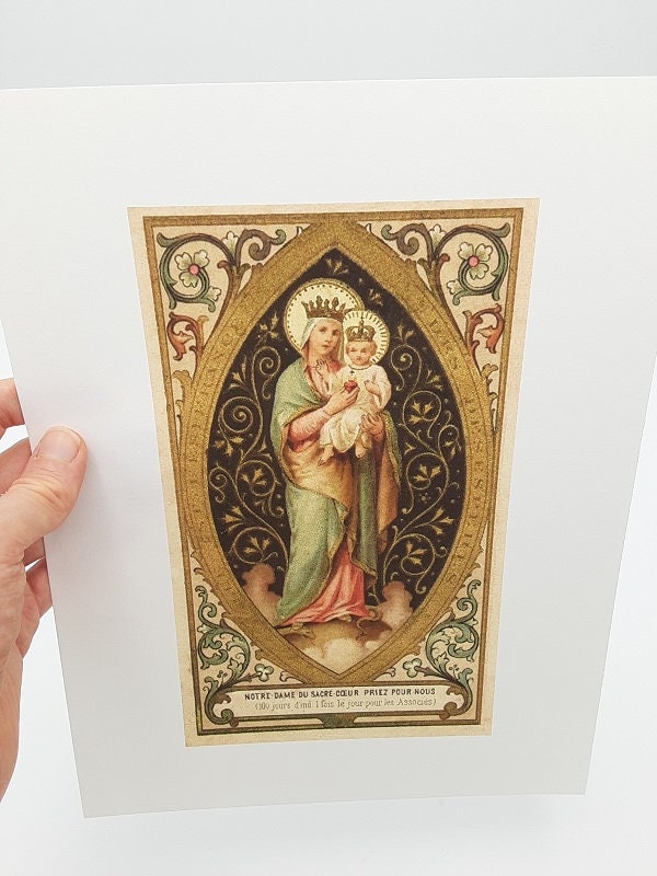 Our Lady of the Sacred Heart – based on a Vintage French Holy Card – Catholic Art Print