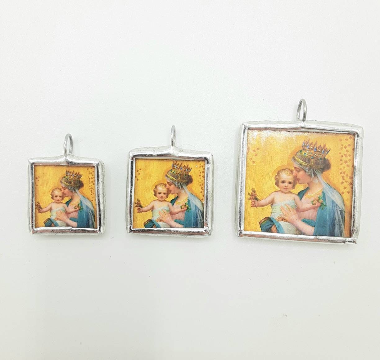 Teal and Gold Madonna and Christ Child Medal/Pendant