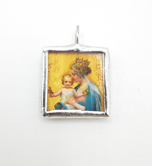 Teal and Gold Madonna and Christ Child Medal