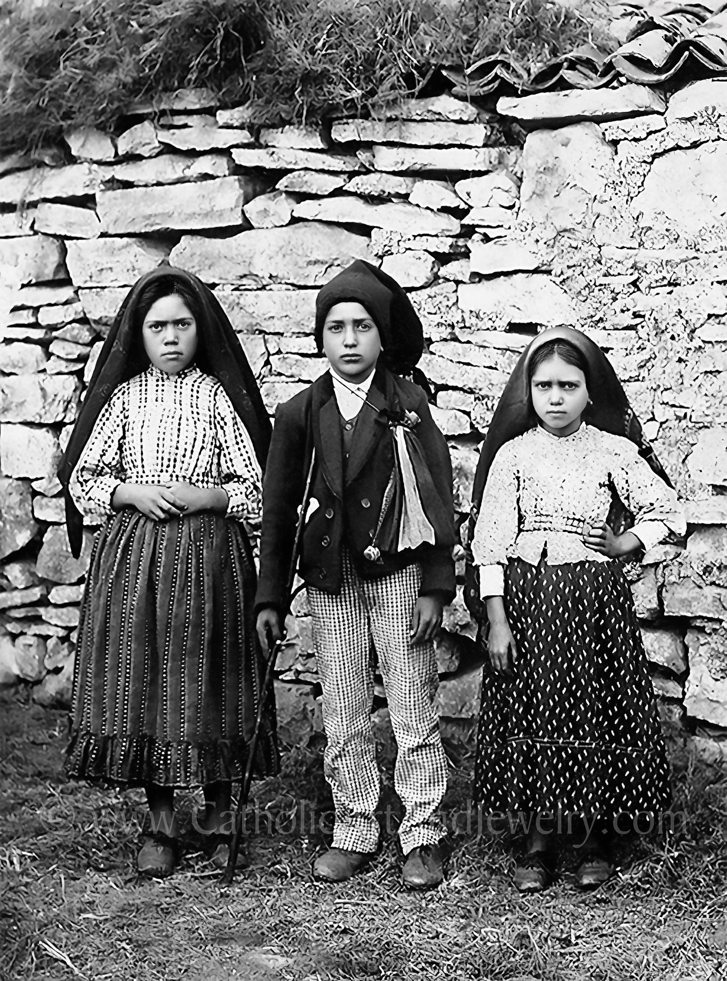Fatima Saints Restored Photo (Sister Lucia, Sts Francisco and Jacinta) - Exclusive! - Vintage Catholic Art - Archival Quality Print