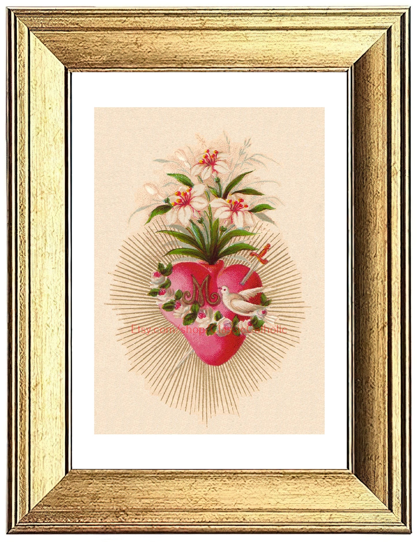 Immaculate Heart of Mary – based on a Vintage Holy Card – Catholic Art Print – Archival Quality
