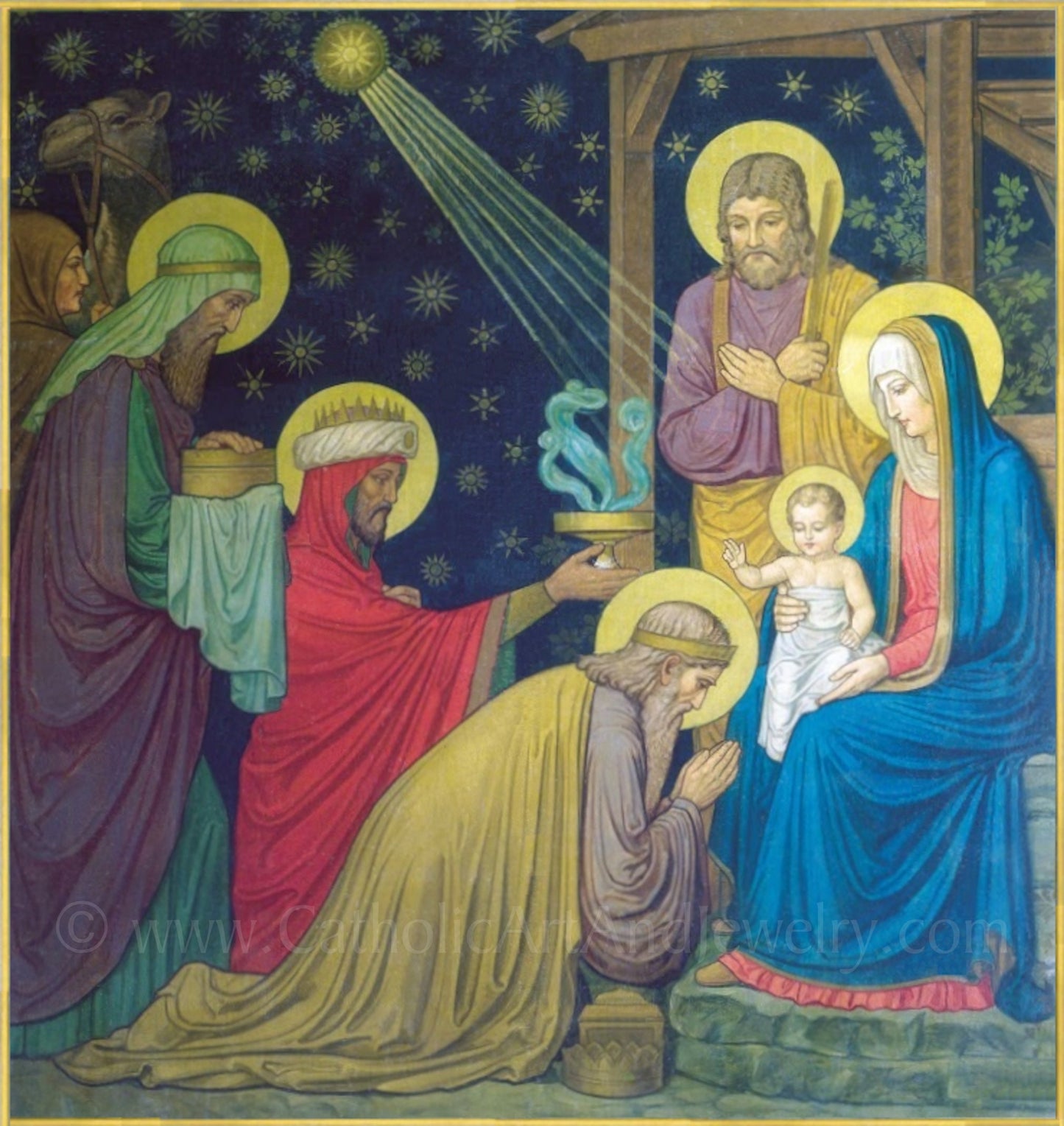 Unique Christmas Card – Painted by Benedictine Monks –10/100/1000– Card Only –Religious Christmas Card – Nativity–Creche–Jesus, Mary, Joseph