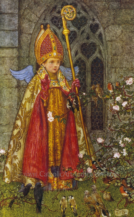 St. Valentine as a Boy Ministering to the Birds by Eleanor Fortesque Brickdale – Based on a John Donne Sonnet – Archival Quality