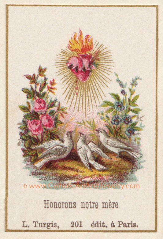 Vintage Immaculate Heart of Mary with Doves – Honor Our Mother – Victorian Catholic Art Print – Based on Holy Card – Gift for Mothers