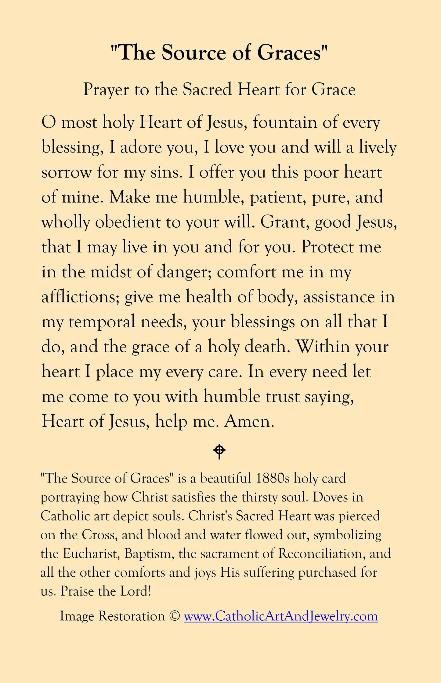 Source of Graces Holy Card – pack of 10/100/1000 – Restored Vintage Holy Card