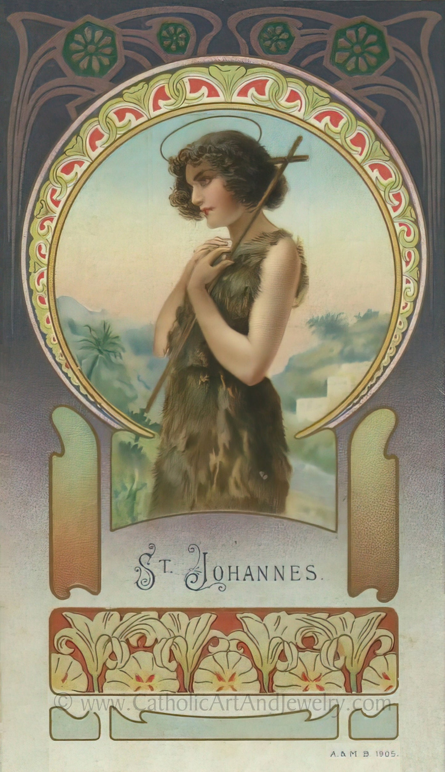 St. John the Baptist – Art Nouveau – 3 Sizes – based on a Vintage French Holy Card – Catholic Art Print