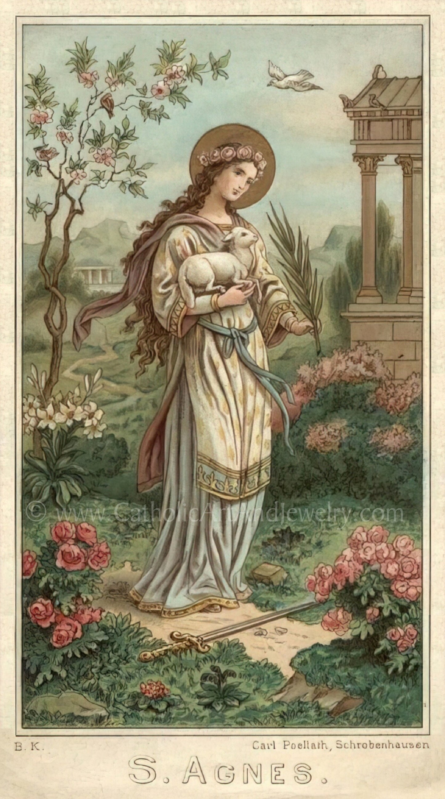 St. Agnes of Rome – 3 sizes – Based on a Vintage Holy Card