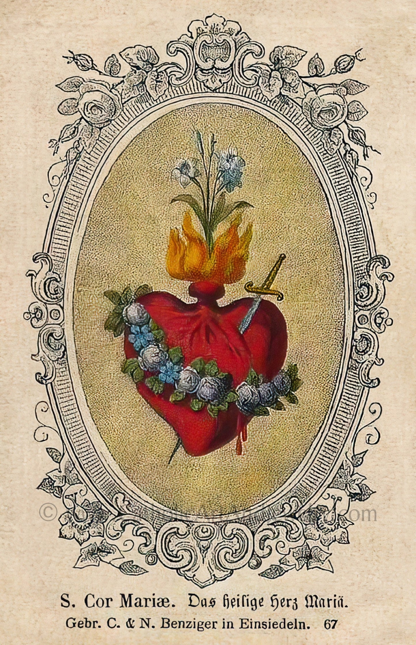 Immaculate Heart – Old Fashioned – Einsiedeln – 3 sizes – Based on Vintage Holy Card – Catholic Art Print – Catholic Gift