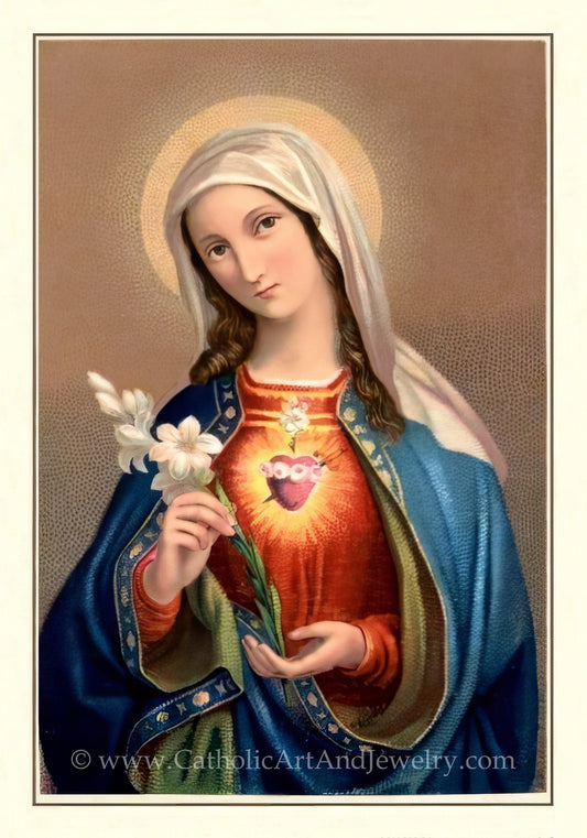 Immaculate Heart of Mary – Benziger – based on a Vintage Holy Card – Catholic Art Print – Archival Quality