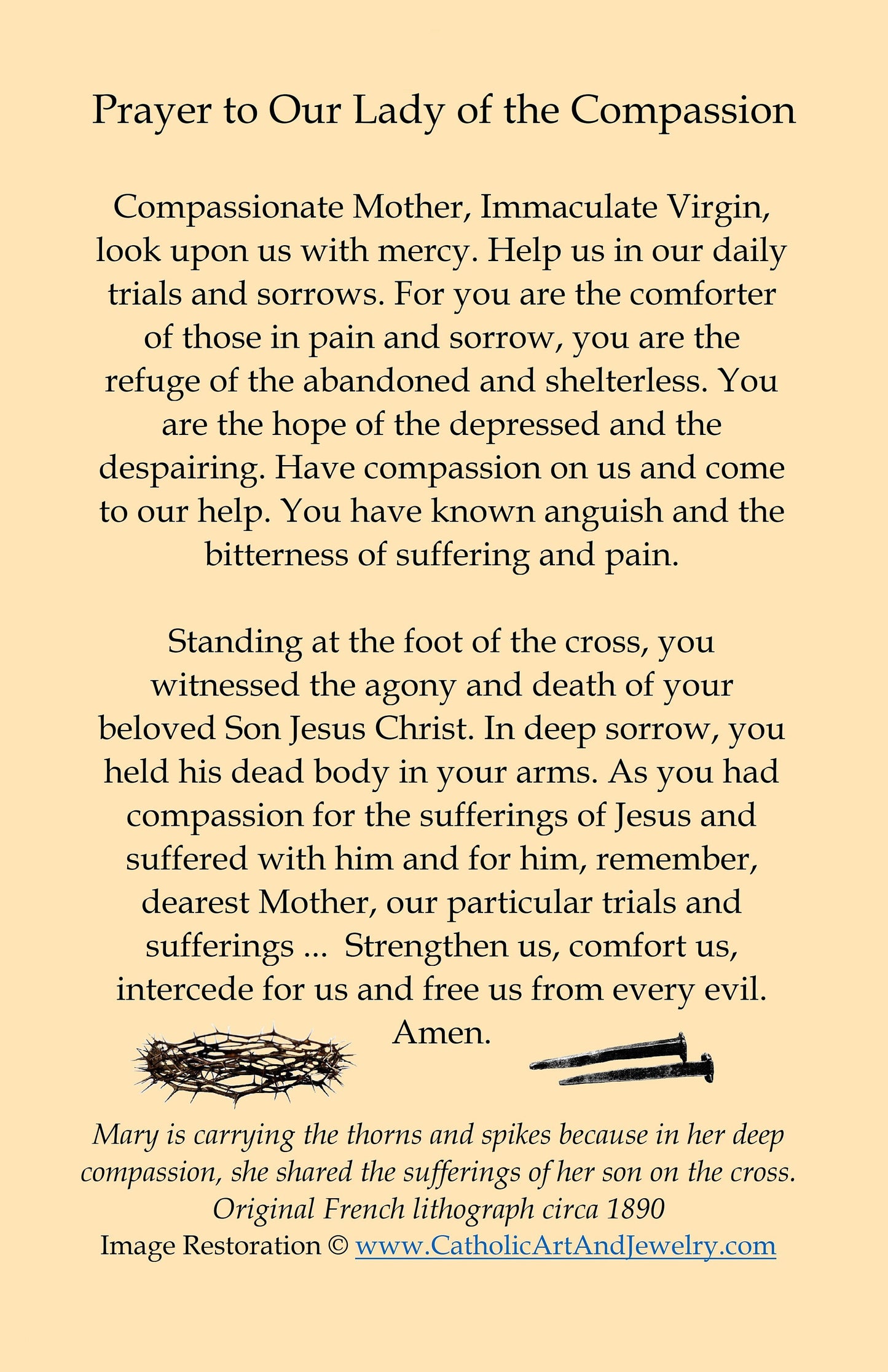 Holy Card – Our Lady of the Compassion – pack of 10/100/1000 – Restored Vintage Holy Card