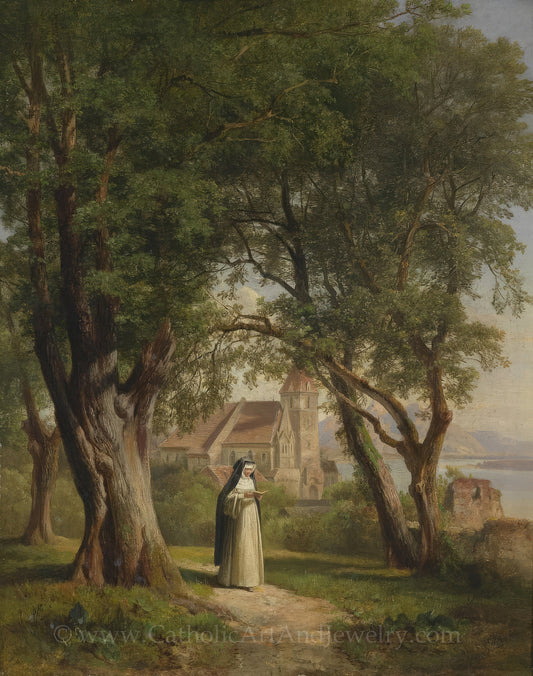 Nun Doing Her Spiritual Reading – Anton Hansch – Catholic Art – Catholic Gift – Archival Quality