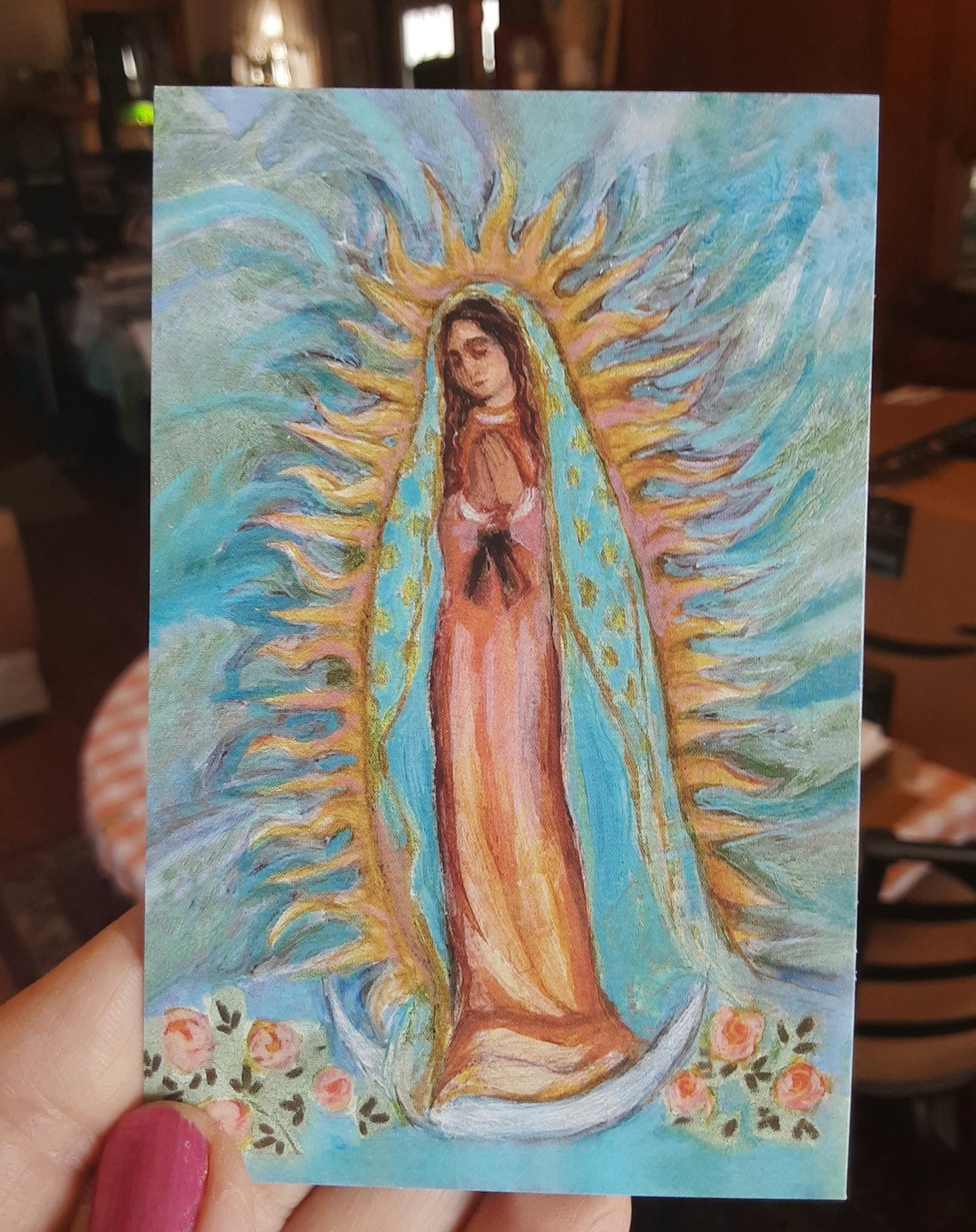 New! Our Lady of Guadalupe Holy Cards – by Sue Kouma Johnson – pack of 10/100/1000