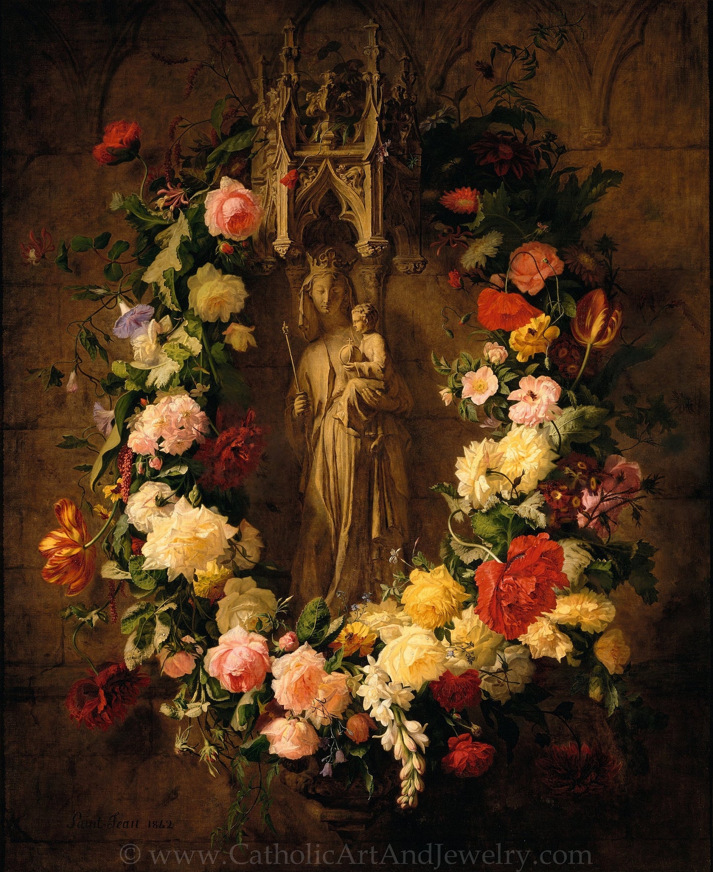 Offering to Our Lady – Simon Saint-Jean – Vintage Catholic Art Print – Archival Quality